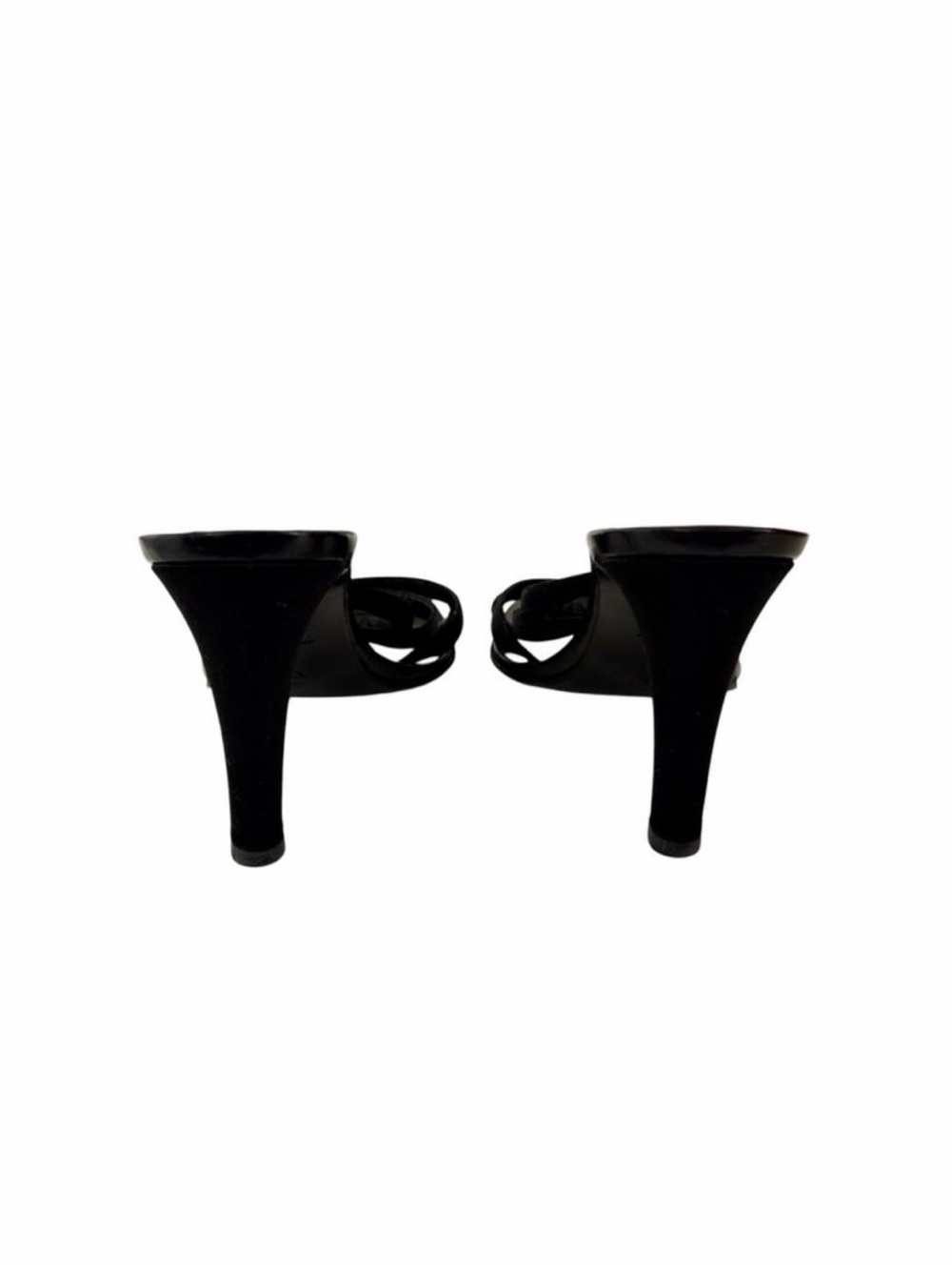 Vintage Chanel Black Satin Rhinestone CC Strap Slide Heels / Mules - Picture 6 of 7